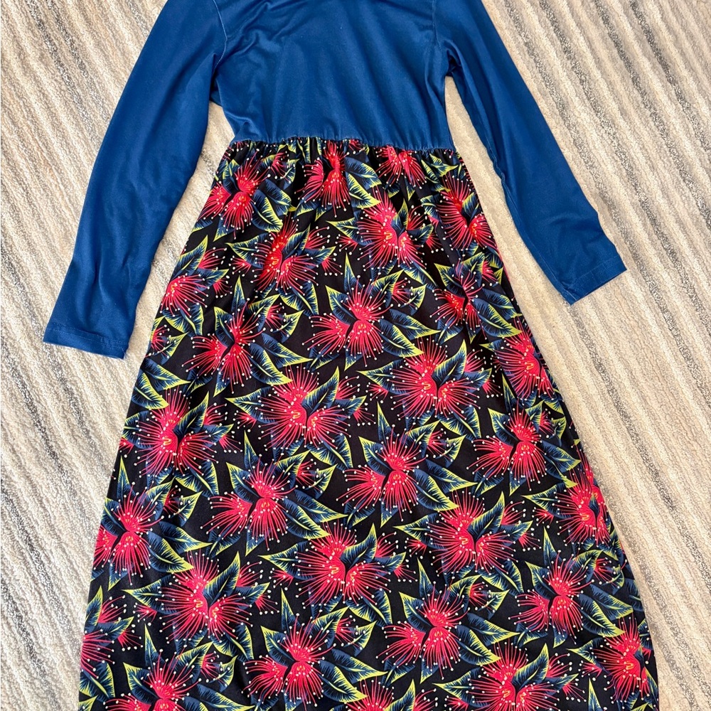 Floral Kids Dress in Blue and Red
